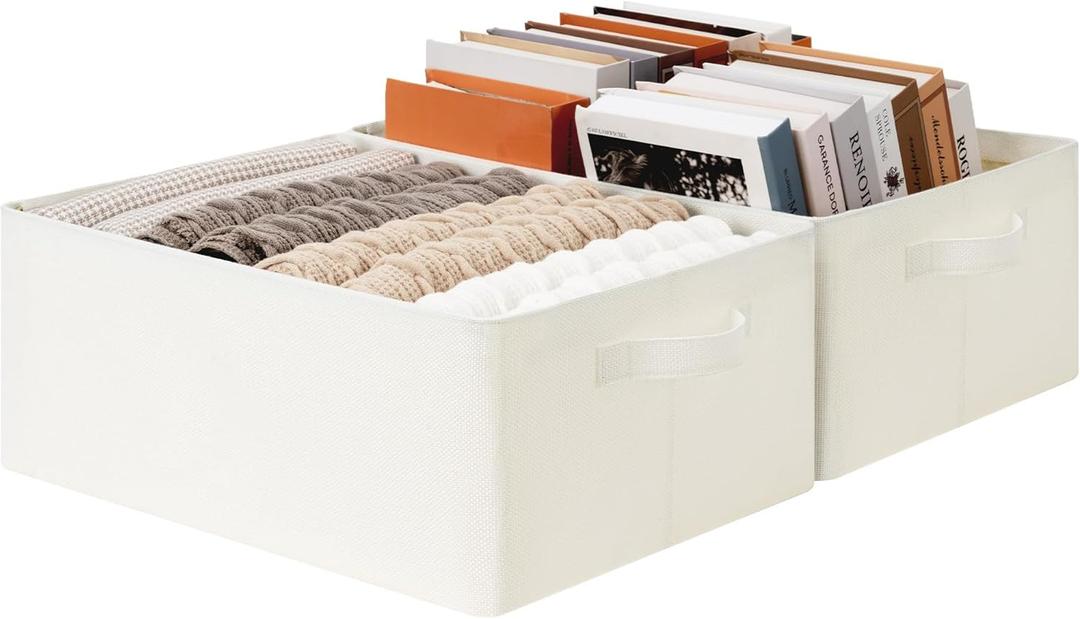 GRANNY SAYS Storage Baskets with Metal Frame, Closet Shelf Organizer and Storage Bins, Closet Storage Baskets, Decorative Clothes Storage Bins for Organizing Shelves, Beige, 2-Pack