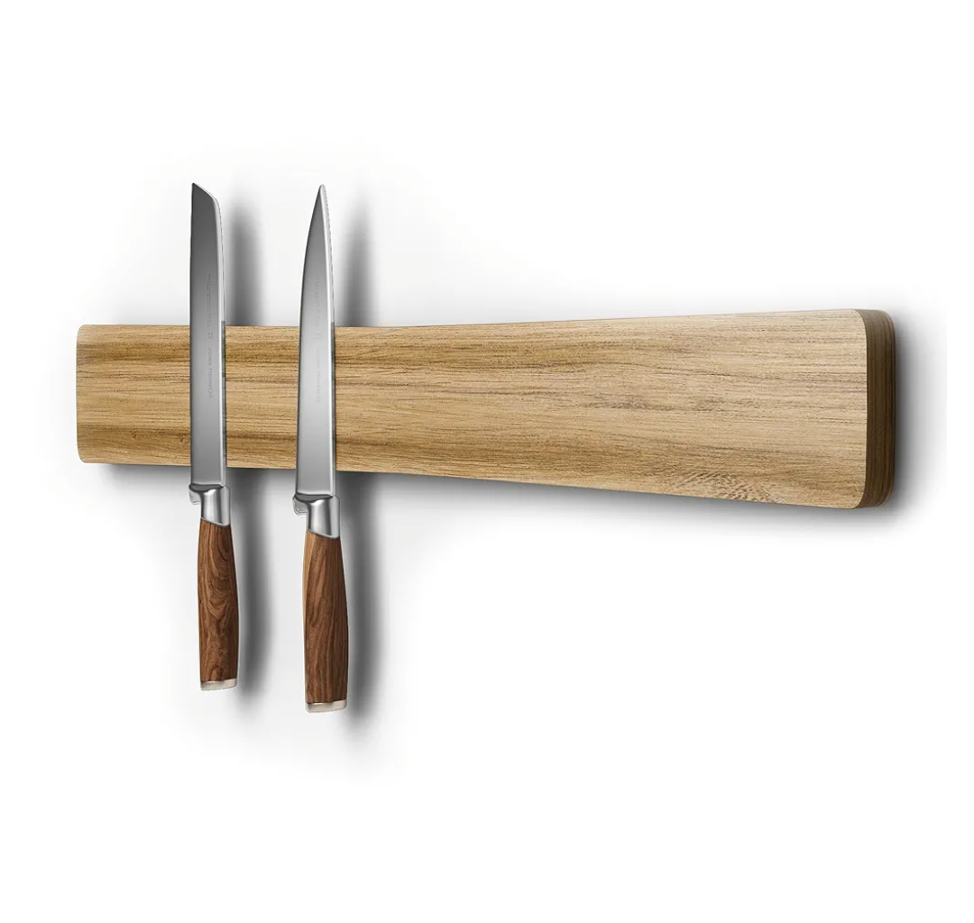 Magnetic Knife Holder for Wall, Acacia Wood Knife Magnetic Strip No Drill Knife Magnet Storage Bar Magnetic Tool Key Holder Strip for Kitchen Utensil Organizer (Light Brown, 16 Inch)