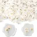 Qilery 50 Pcs Wax Seal Stickers Babys Breath Dried Floral Envelopes Seals Stickers Bulk for Wedding Invitation Bridal Shower Birthday Party Letter Greeting Cards Gift Wrapping, Self Adhesive (White)