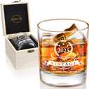 LIGHTEN LIFE 2025 Retirement Gifts for Men 12 oz,Retirement Whiskey Glass in Valued Wooden Box,Funny Party Decoration,The Legend Has Retired Gifts