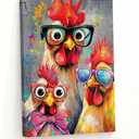 ZQQART Rooster Canvas Wall Art Funny Chicken Portrait Picture Prints Rustic Animal Painting Artwork Farmhouse Kitchen Decor Framed(Yellow,16.00" x 24.00")