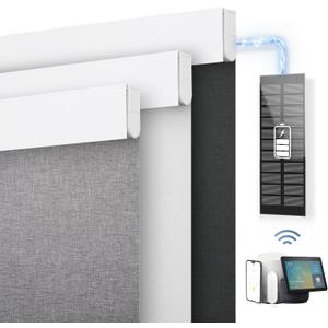 DENFOON Motorized Blinds with Remote control, Custom Blackout Smart Blinds [with Cover],Electric Blinds with Complimentary Solar Panel, Cordless Automatic Roller Shades for Windows (Black，34"W x 72"H)