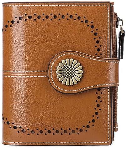 SENDEFN Small Womens Wallet Leather Bifold Card Holder RFID Blocking with Zipper Coin Pocket