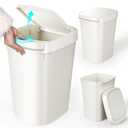 CEROELDA 3 Pack Bathroom Trash Can with Lid, 10L/2.6 Gal Small Garbage Can with Press Top Lid, Slim Plastic Waste Basket for Toilet, Office, Bedroom (White, 3 Pack)