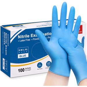 Schneider Nitrile Exam Gloves, Blue, 4 mil, Powder-Free, Latex-Free, for Medical Exam, Cleaning and Food Prep, Non-Sterile (Large)