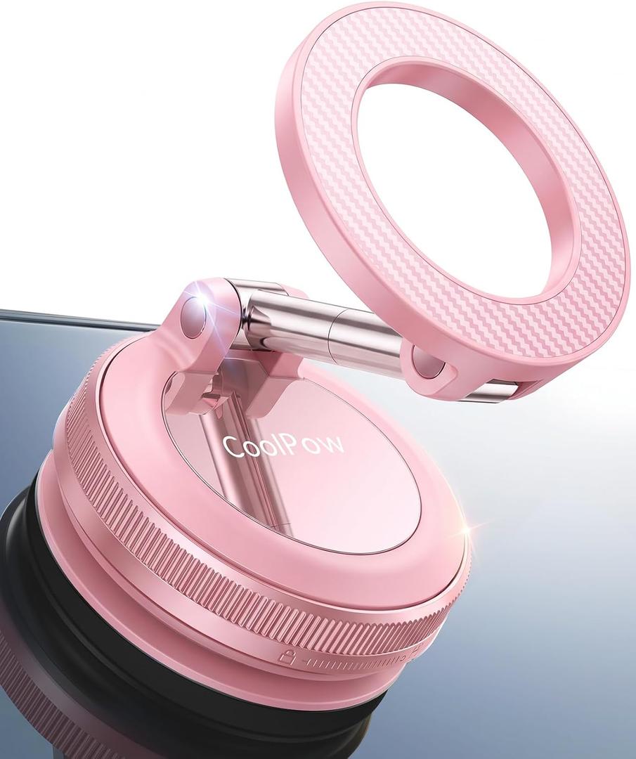 CoolpowNewest Vacuum Magnetic Phone Holder for Car Phone Holder MountMovable Vacuum Suction Magsafe Car Mount Cell Phone Holders for Your Car Accessories for Women Men for iPhone 17 16-Light Pink