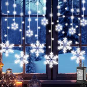 Christmas Snowflake Curtain String Lights, 10.2FT 156LED Icicle Lights for Outside with 12 Drops, 8 Modes Waterproof Connectable Fairy Window Light for Eaves, Garden, Yard, Indoor Outdoor Xmas Decor (White)