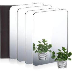 Queekay Self Adhesive Acrylic Mirror Sheet Wall Stickers Non Glass Flexible Plastic Rounded Corner Locker Mirror for Living Room Office Bathroom Wall Home Decor DIY Craft(4,5.1 x 7.1 Inch)
