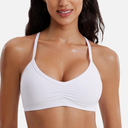 RUNNING GIRL Sports Bra for Women Ruched V Neck - Y Back Spaghetti Thin Strap Wireless Padded Medium Support Yoga Crop Top WX3094 White, XL