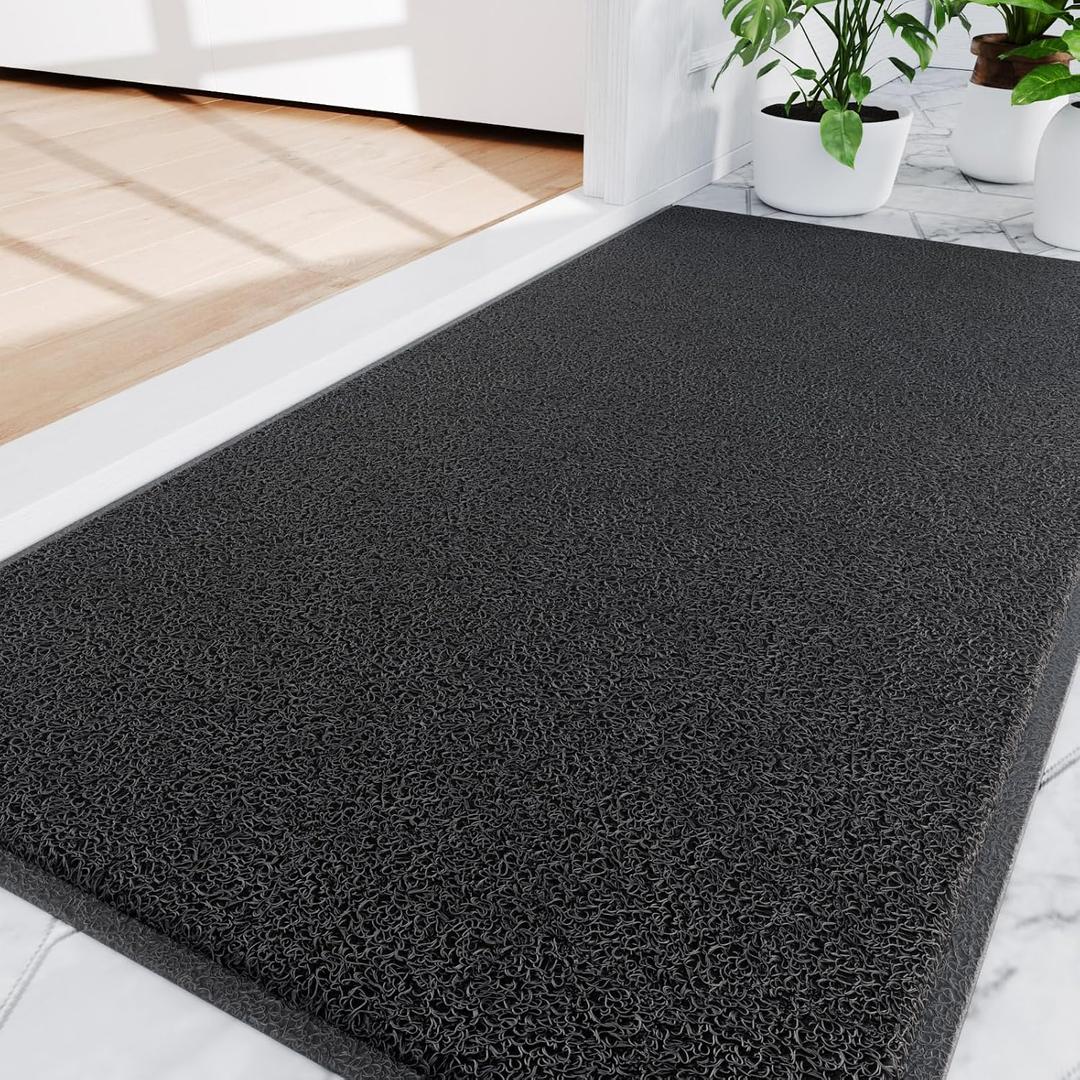 Amyracel Front Door Mat Outside Entrance, 6' x 4' Sturdy Indoor Outdoor Door Mat, Dirt Trapper Outdoor Welcome Mats for Entry, All-Season All-Weather Doormat for Entryway, Patio, High Traffic Areas, Black