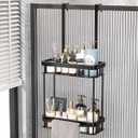 2-Tier Over Door Shower Caddy, Black Stainless Steel Bathroom Organizer with Towel Bar, 11.6x5.1x25.9 Inch