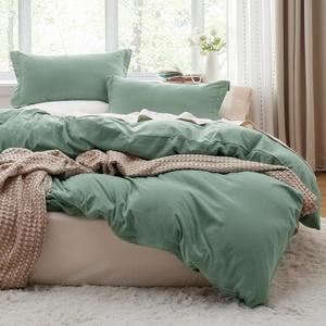Bedsure Sage Green Duvet Cover Twin/Twin XL Size - 2 Pieces Prewashed Cotton-Like Extra Soft Bedding Set, Includes 1 Twin Duvet Cover 68x90 Inches with Zipper Closure & 1 Pillow Sham, No Comforter