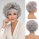 Short Curly Wigs for Women Heat Resistant Synthetic Hair Wave Womens Wigs (Grey)