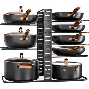 MUDEELA Pots and Pans Organizer : Rack under Cabinet, 8-Tier Kitchen Cabinet Organizers and Storage, Light-Duty Adjustable Pot Racks, Pan Organizers inside Cabinet with 3 DIY Methods