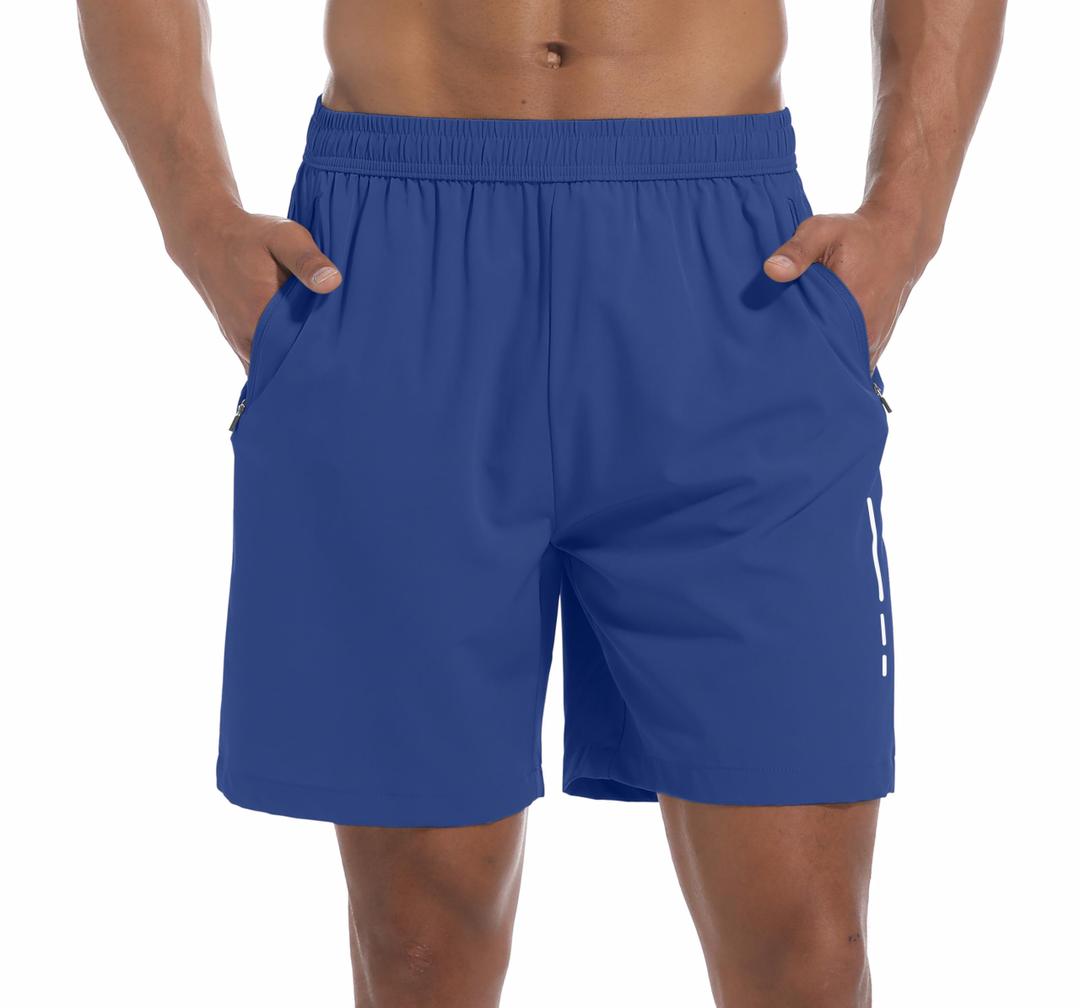Lissmith Mens Athletic Shorts Gym Running Workout 7 Inch Basketball Hiking Casual Quick Dry Sports Lightweight Shorts Blue S (Blue)