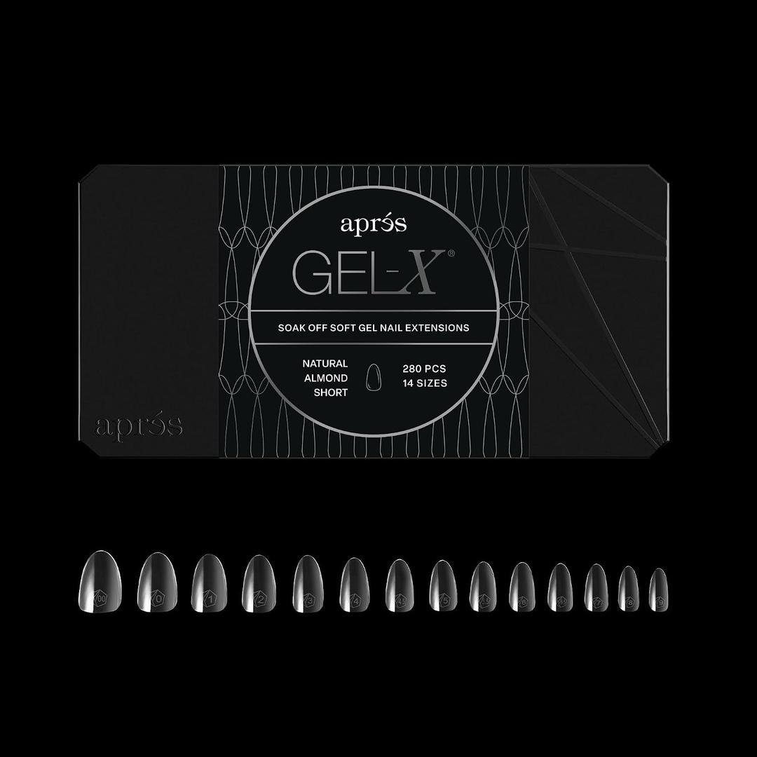 Aprs Gel-X Almond Box of Nail Tips | 280 Gel-X Tips, Soft Tips, 14 Sizes 00-9 | Half-sizes Included (Natural Almond Short, 280 Count)