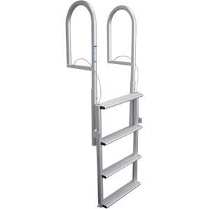 JIF Marine Retractable Sliding Lift Ladder for Floating Docks  Wide 4" Step Aluminum Ladder with Double Ring Locking System, Anodized Finish  750 lb Capacity