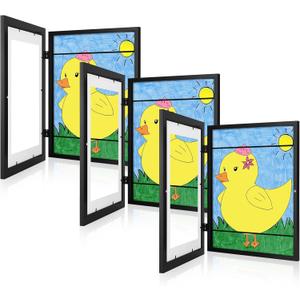 [3 Pack] Kids Art Frames, 10x12.5 Front Opening Kids Artwork Frames Changeable, Displays 8.5x11 With Mat and 10x12.5 Without Mat, Holds 50 Pcs, for 3D Picture, Crafts, Children Drawing, Hanging Art, Portfolio Storage (Black)