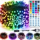 BrizLabs RGB Color Changing String Lights, 33FT 100 LED Dimmable Mini Christmas String Lights with Remote Timer, 40+ Colors 490+ Modes, Speed Adjustable for Indoor Outdoor Xmas Halloween Mardi Gras (RGB - Green Cord (Adaptor))