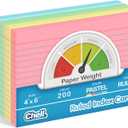 Chell 200 Count Index Cards 4x6 Inch Heavyweight, Ruled Front and Blank Back, 65 lb. Cover Weight, Pastel Colors