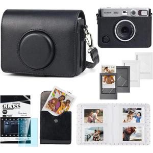 CAIYOULE Camera Case for Fujifilm Instax Mini EVO, Fuji Mini EVO Case Bag with Photo Pouch, Album, Frames, Screen Protector Accessories Kit - Vintage Black