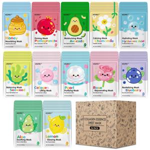 84 Pack Bulk Sheet Face Masks Skin Care, Hydrating and Moisturizing Collagen Facial Masks for All Skin Tybe, Spa Party for Women, Birtyday Gifts, Skincare Gifts Kit for Teen Girls (12 Types x 7 Pcs)