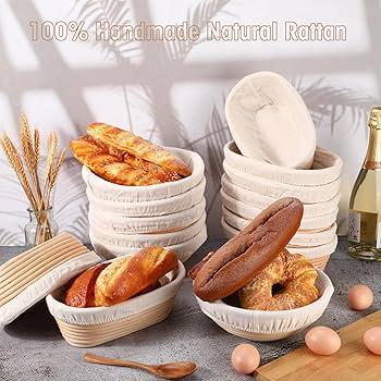 Gejoy 20 Sets Bread Proofing Baskets Bulk Shaped Banneton Dough Proofing Bowls Kit with Cloth Liner and Plastic Scraper Sourdough Proofing Basket for Home Sourdough Bakers (Round, Oval, 9'', 10'')