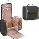 Hanging Toiletry Bag & Makeup Bag for Women with Jewelry Organizer - TSA Approved Large Capacity Travel Cosmetic Organizer, Waterproof Shower Essentials Case with Transparent Pockets, Black