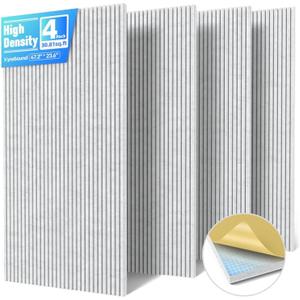 4 Pack Large Acoustic Panels Sound Absorbing with Self-Adhesive, 47.2*23.6*0.36 High Density Sound Proof Foam Panels for Walls, 3D Vertical Soundproof Wall Panels for Home Studio Office Decor-Gray