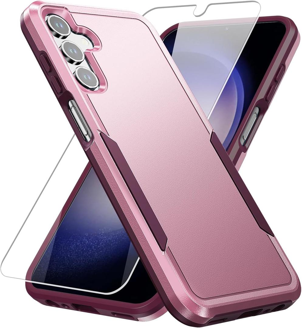 for Galaxy A15 5G Phone Case, with Screen Protector,Heavy-Duty Tough Rugged Shockproof Protective Phone Case for Samsung A15 5G, Pink