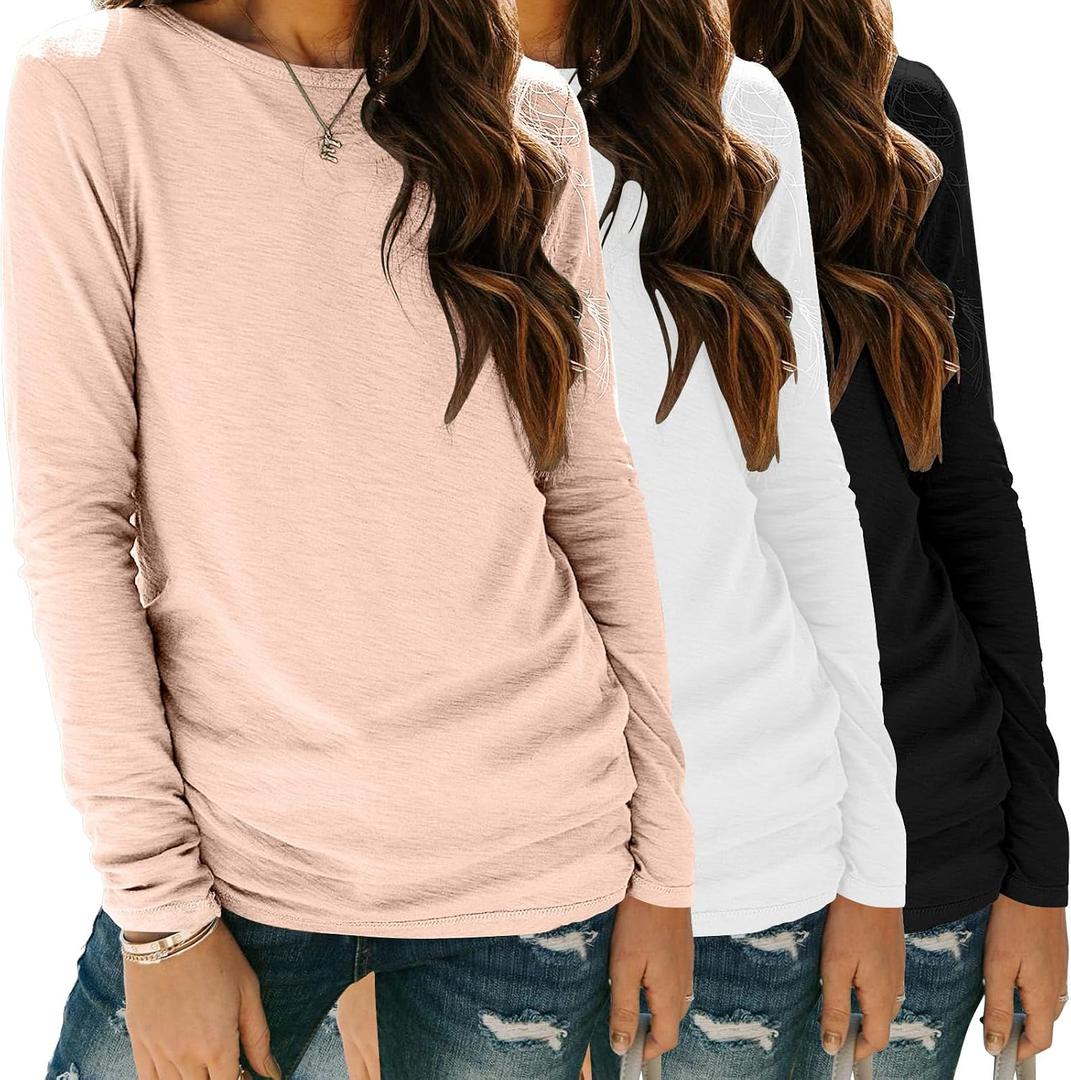 Zeagoo 2 Pack Long Sleeve Shirts for Women Casual Soft Crewneck Basic Tee Tops Fall Outfit Clothes, S