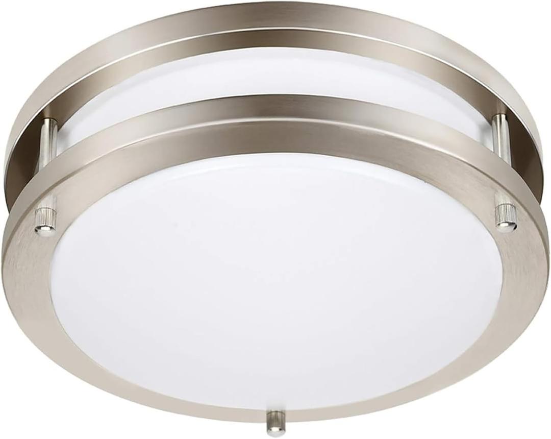 36W Dimmable LED Ceiling Light Fixture, 12 inch Flush Mount Light Fixture, Ceiling Lights for Bedroom, Kitchen, Bathroom, Super Bright 4000 Lumens, 400W Equivalent, 5000K Daylight White (Brush Nickel-Daylight)