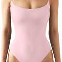 SUUKSESS Women Sexy Square Neck Thong Bodysuit Backless Cami Bodysuit Top (Size Large, Baby Powder)