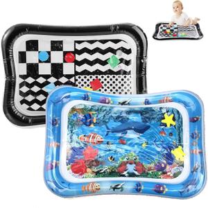 PandaEar 2-Pack Tummy Time Water Mat for Baby 3-36 Months - High Contrast Black & White + Ocean Sensory Play Mat - BPA-Free Leak-Proof Inflatable Infant Toys for Brain Development & Motor Skills
