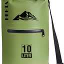 HEETA Waterproof Dry Bag with Front Zippered Pocket for Women Men, 5L/10L/20L/30L/40L Roll Top Lightweight Dry Storage Bag Backpack for Travel, Kayaking, Boating, Rafting, Camping, Hiking & Beach (Green)