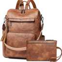 Shrrie Vegan Leather Laptop Backpack for Women 15.6 inch Work Backpack Fashion Travel Backpack Purse for Travel College Work (2 Two-toned Brown)