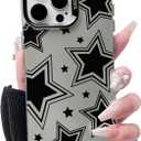 Lovmooful Compatible for iPhone 15 Pro Max Case Cute Cool Star Black Design for Girls Women PC+TPU Shockproof Protective Girly for iPhone 15 Pro Max-Big Star