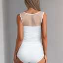 OQQ Women 2 Piece Bodysuit Mesh Ruched Sleeveless Turtle Neck Shapewear Body Suits One Piece Leotard Shirt Going Out Tops