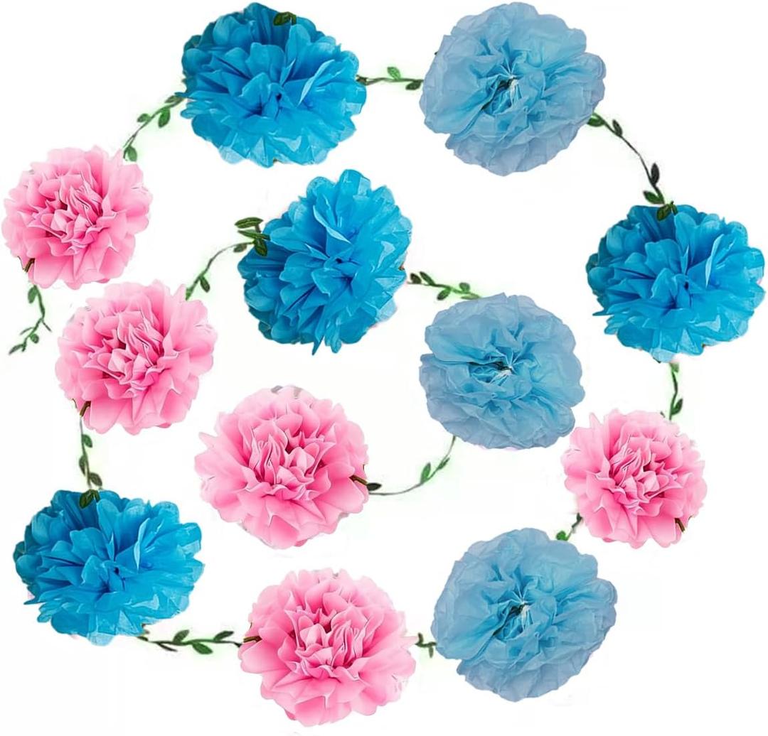 BIG KEYS 4-Piece Paper Flower Set, Garland Decoration, Mixed Colour Paper Ball Garland, Suitable for Birthday Decorations, Baby christenings, Weddings, Engagement Parties, and Christmas.