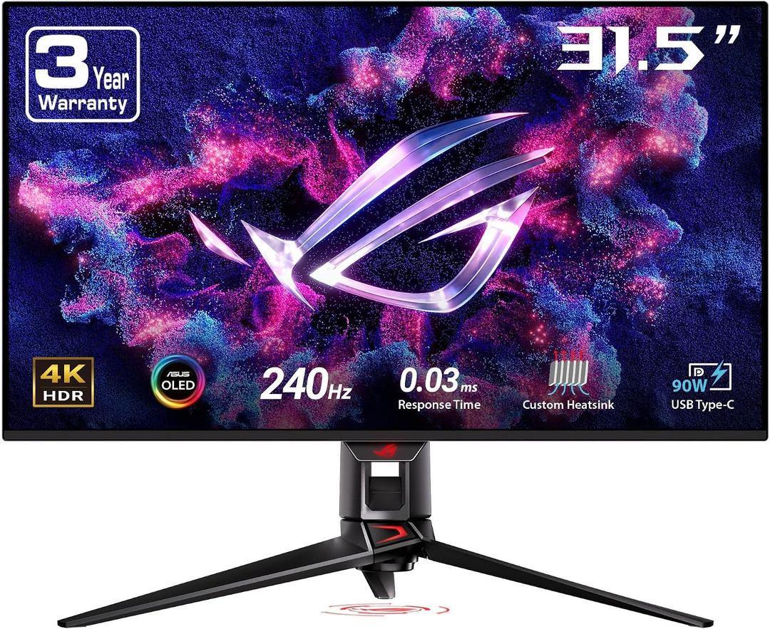 ASUS ROG Swift 32 4K OLED Gaming Monitor (PG32UCDM) - UHD (3840 x 2160), QD-OLED, 240Hz, 0.03ms, G-SYNC Compatible, Custom Heatsink, Graphene Film, 99% DCI-P3, True 10-bit, 90W USB-C
