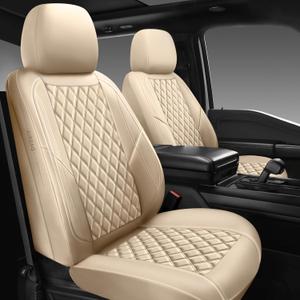 Premium Leather Car Seat Covers Full Set,Universal Fit for Cars,Trucks&SUVs,Waterproof Car Seat Cushion,Full Coverage Car Seat Protector with 5 Seats,Beige (Front and Rear(5 seats))