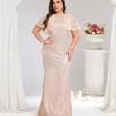 Cololura Women Sexy Elegant Sequin High Split Ruffled Hem Mermaid Party Cocktail Bodycon Formal Evening Gowns Maxi Dress (XX-Large, Apricot)