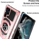 Heavy Duty Protection Case for Samsung Galaxy S22 Ultra Phone Case with Built-in Screen Protector, Military Grade Shockproof 360 Degree Metall Ring Kickstand Travel Cover Shell (Pink)