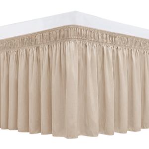 Biscaynebay Wrap Around Bed Skirts for Queen Beds 16" Drop, Sand Adjustable Elastic Dust Ruffles Easy Fit Wrinkle Resistant Silky Luxurious Fabric Machine Washable