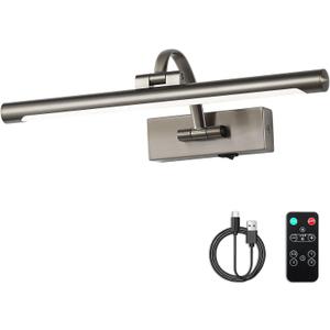 DESOOP Battery Operated Picture Lights for Wall, Wireless Painting Lights Dimmable Artwork Lighting with Remote and Timer, Rechargeable Art Lights for Paintings-Brushed Grey 16'' inch Warm White