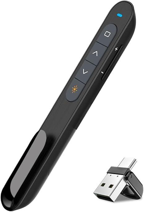 USB/Type-C 2 in 1 Presentation Clicker for Powerpoint, Hyperlink Volume Control Wireless Presenter Remote Presentation Pointer Slide Advancer PPT Clicker for Mac iPad Computer Laptop