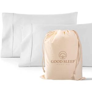 Goodsleep 1000 TC White Standard Pillowcases Set of 2 100% Egyptian Cotton Pillow Cases with Long Staple Cotton & Sateen Weave, Silky Soft Hotel - Like Bed Pillow Covers for Comfy Sleeping, Snug Fit