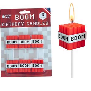 Boom Birthday Candles - 6-Pack | Gamer Themed Cake Toppers | Odorless, Reusable, Protective Base | Perfect for Gamer Birthday Parties & Kids Celebrations