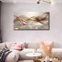 Modern Large Living Room Canvas Wall Art Gold Abstract Lines Decor painting Picture Transparent Wave Neutral Posters Prints for Bathroom Bedroom Office Hallway Home Decoration, 48"L x 24"W