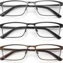 3 Pack Blue Light Blocking Reading Glasses Men Readers Anti Glare UV Lightweight and Sturdy Full Frame Metal Spring Hinge Eyeglasses 1.75+